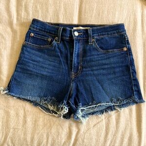 Levi’s Dark Wash Distressed Hem High Rise Shorts